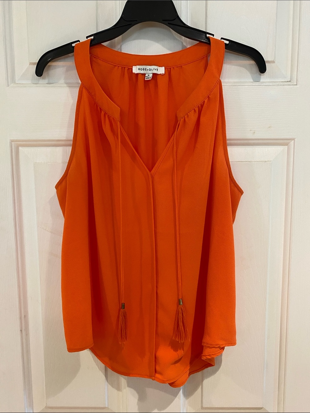 Rose & Olive Bright Orange Tassel V-Neck Sleeveless Camisole